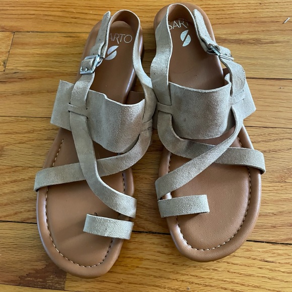 Franco Sarto Shoes - Franco Sarto Beige Suede Strappy Flat Sandals